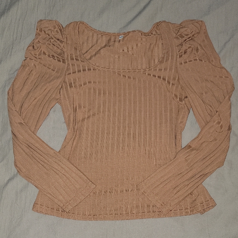Amazon Women's Long Sleeve Ribbed Top - Peachy Orange